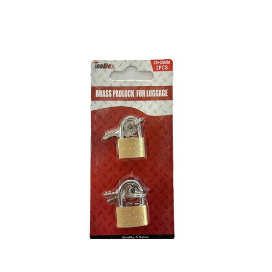BRASS LAUGAGE PADLOCK 20+25MM 2PCS VA155